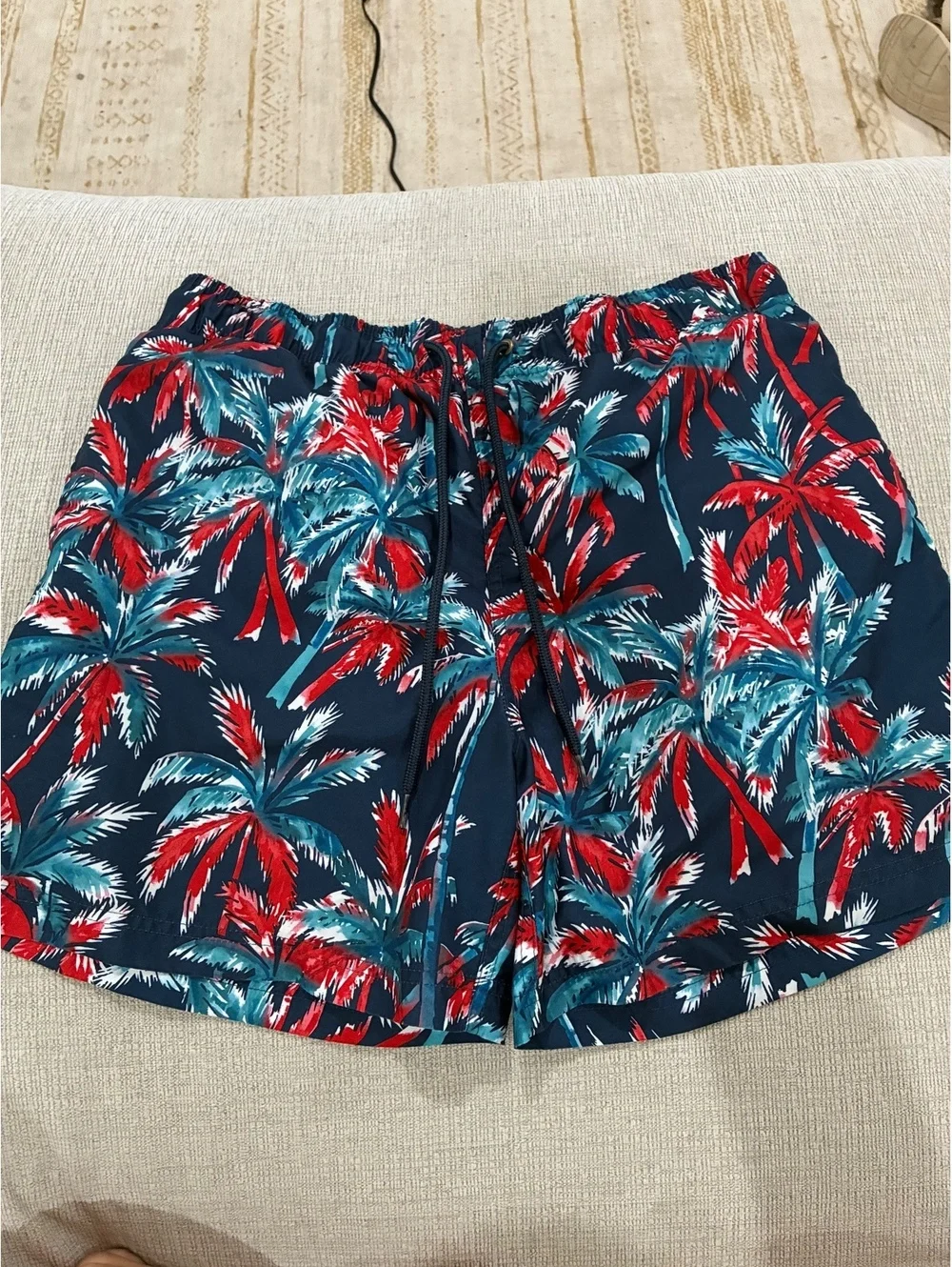 Men's Tropical Palm Tree Print Swim Shorts with Drawstring Waist